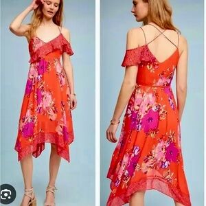 Anthropologie Maeve “grecia” red floral dress. Size 6